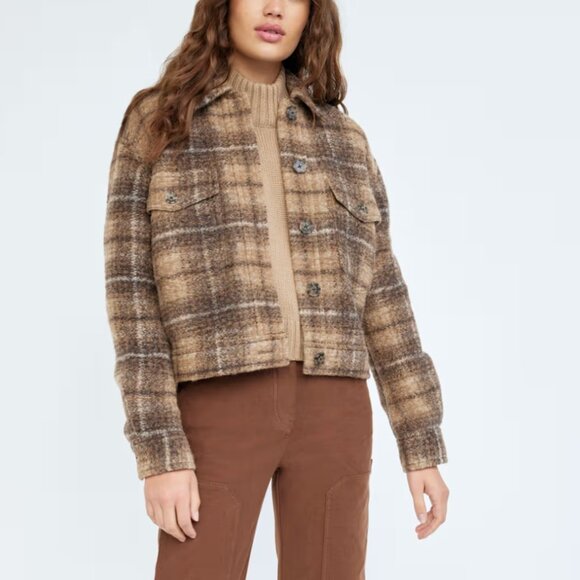 NEW Aritzia Boxy Autumn Wool Shirt Jacket - Brown Plaid - Size S - Picture 2 of 5